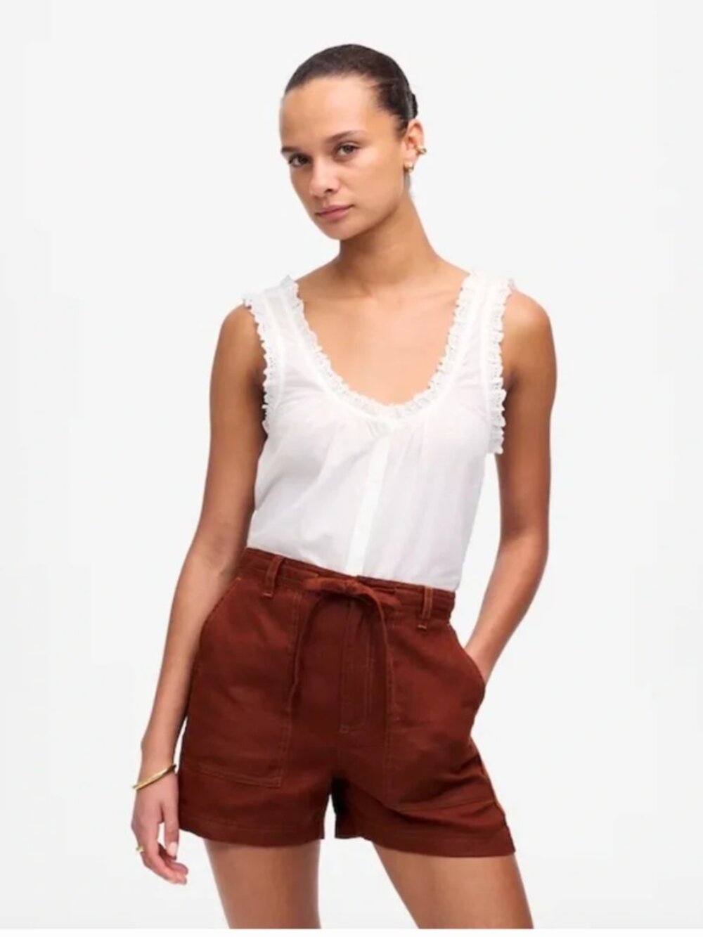 Madewell 100% Linen Pull-On Drawstring Shorts in Henna Red NWT Size Small